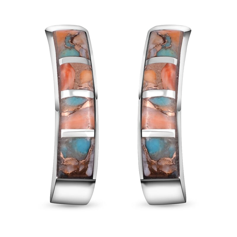 Santa Fe Style Spiny Turquoise Earrings in Sterling Silver 75.00 ctw