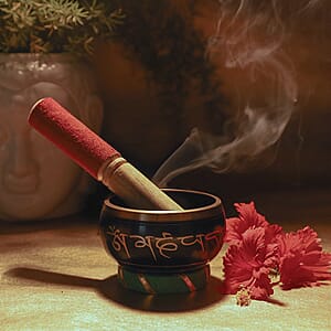 Closeout Copper Singing Bowl with Leather Pencil Grip Striker and Cushion , Meditation Copper Bowl , Copper Sound Bowl