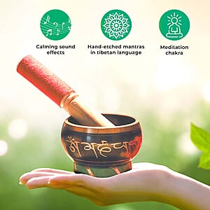 Closeout Copper Singing Bowl with Leather Pencil Grip Striker and Cushion , Meditation Copper Bowl , Copper Sound Bowl