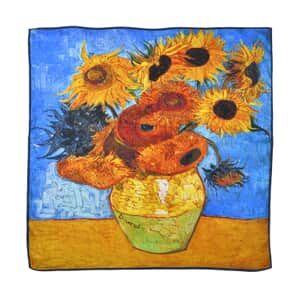 Yellow, Multi Color Sunflower Oil Painting Scarf (100% Mulberry Silk)