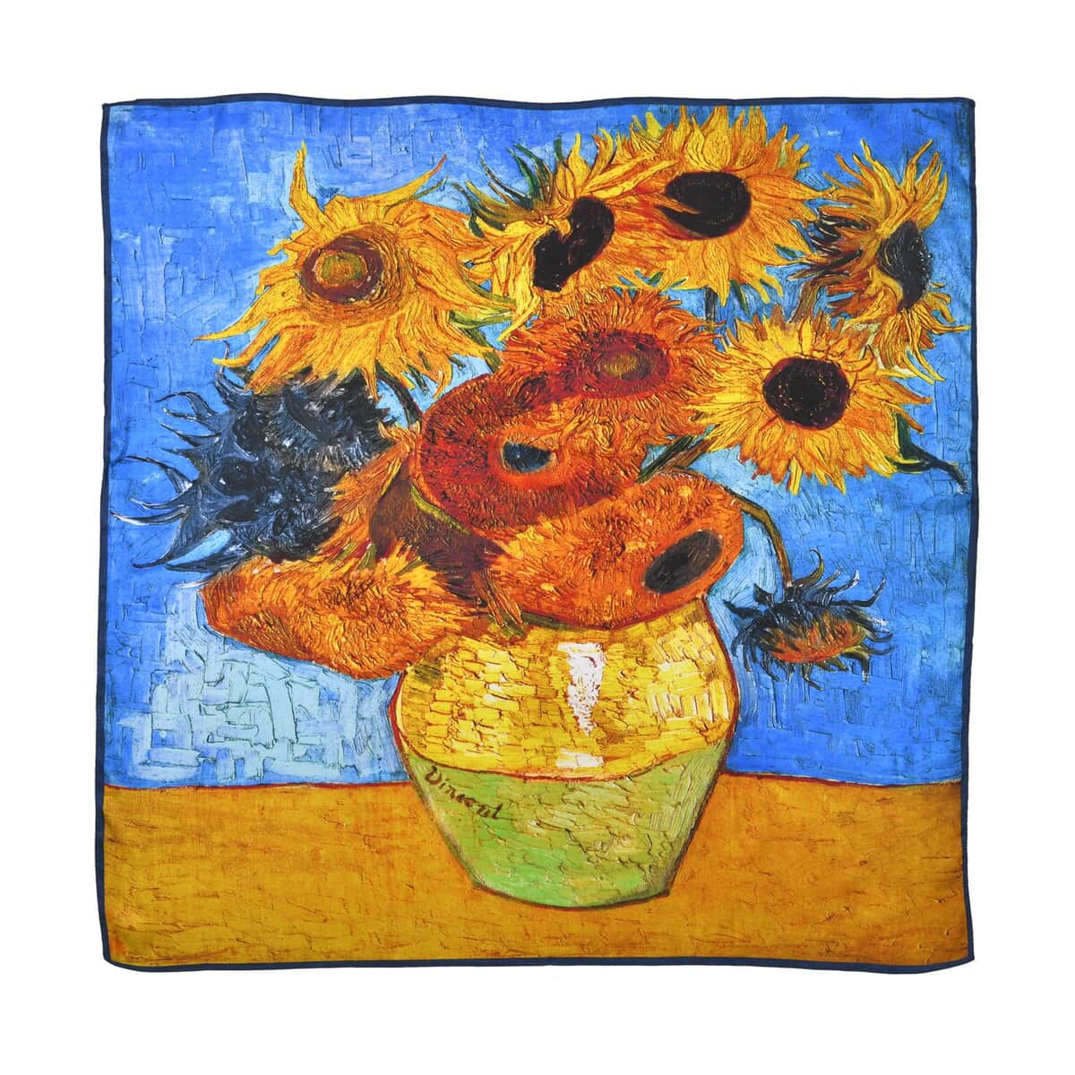 Yellow, Multi Color Sunflower Oil Painting Scarf (100% Mulberry Silk) image number 0