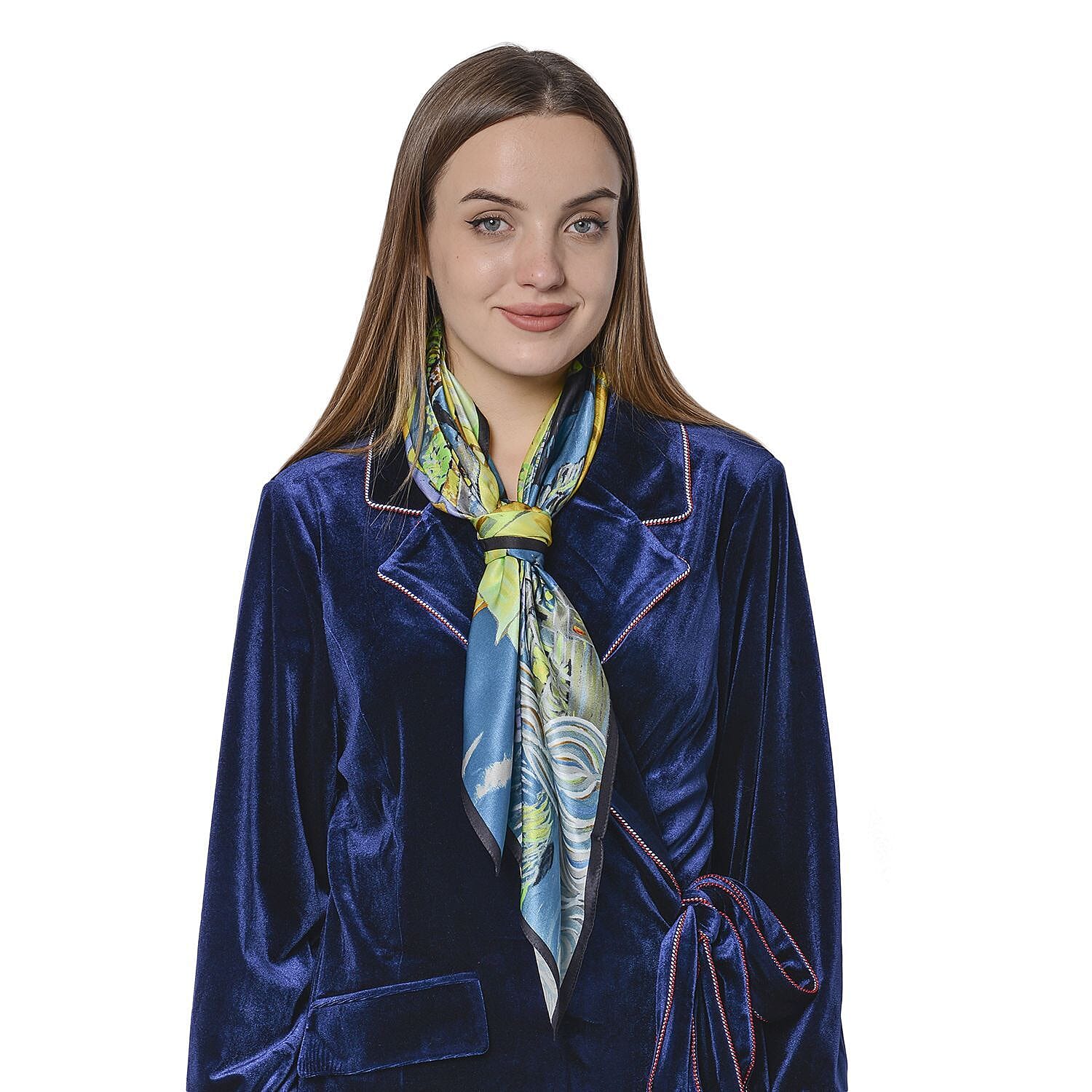 Green, Multi Color Village Oil Painting Scarf (100% Mulberry Silk)