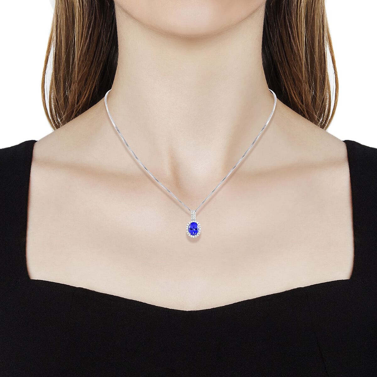 Iliana 18K White Gold AAA Tanzanite and G-H SI Diamond Halo Pendant Necklace 20 Inches 3.65 Grams 2.65 ctw image number 2