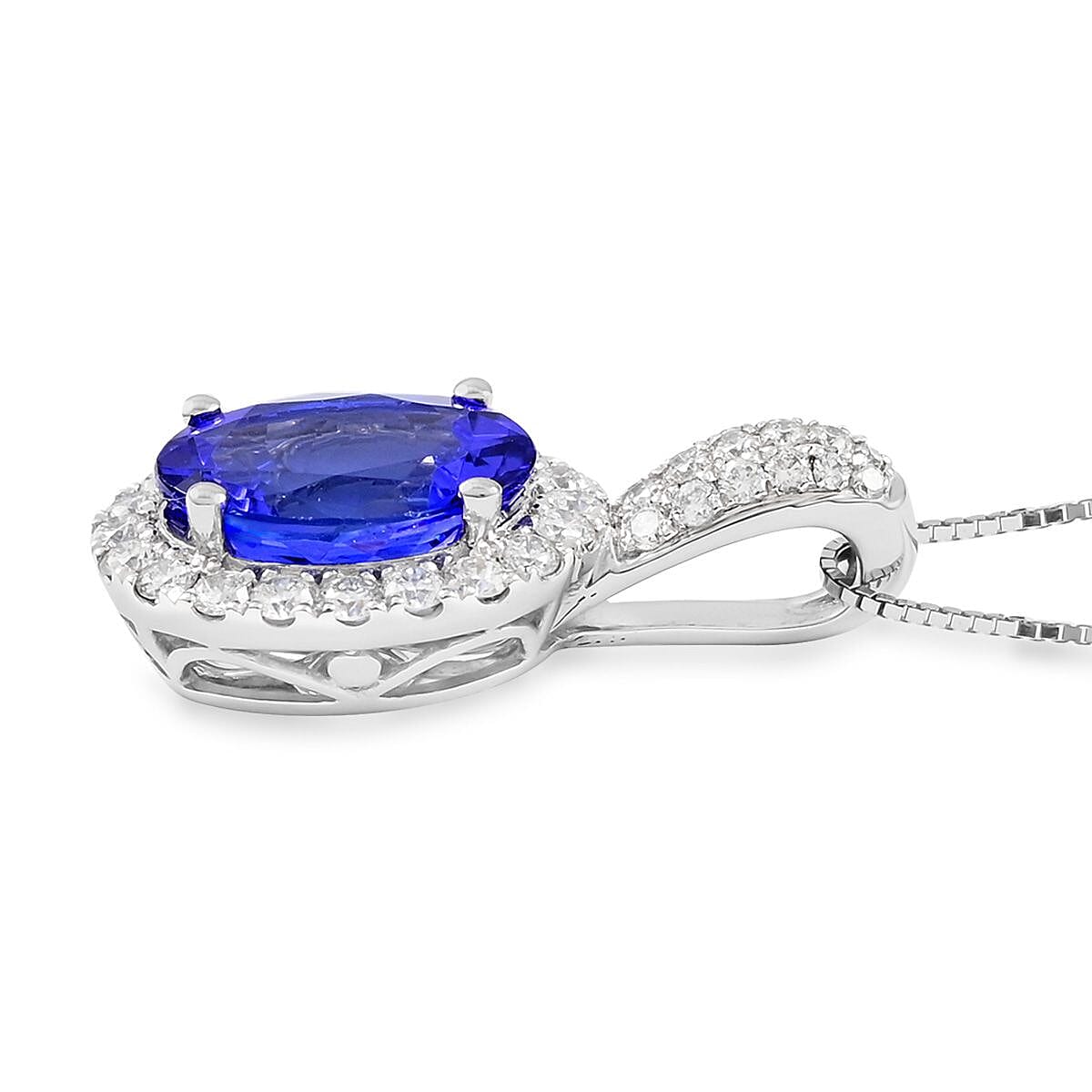 Iliana 18K White Gold AAA Tanzanite and G-H SI Diamond Halo Pendant Necklace 20 Inches 3.65 Grams 2.65 ctw image number 3