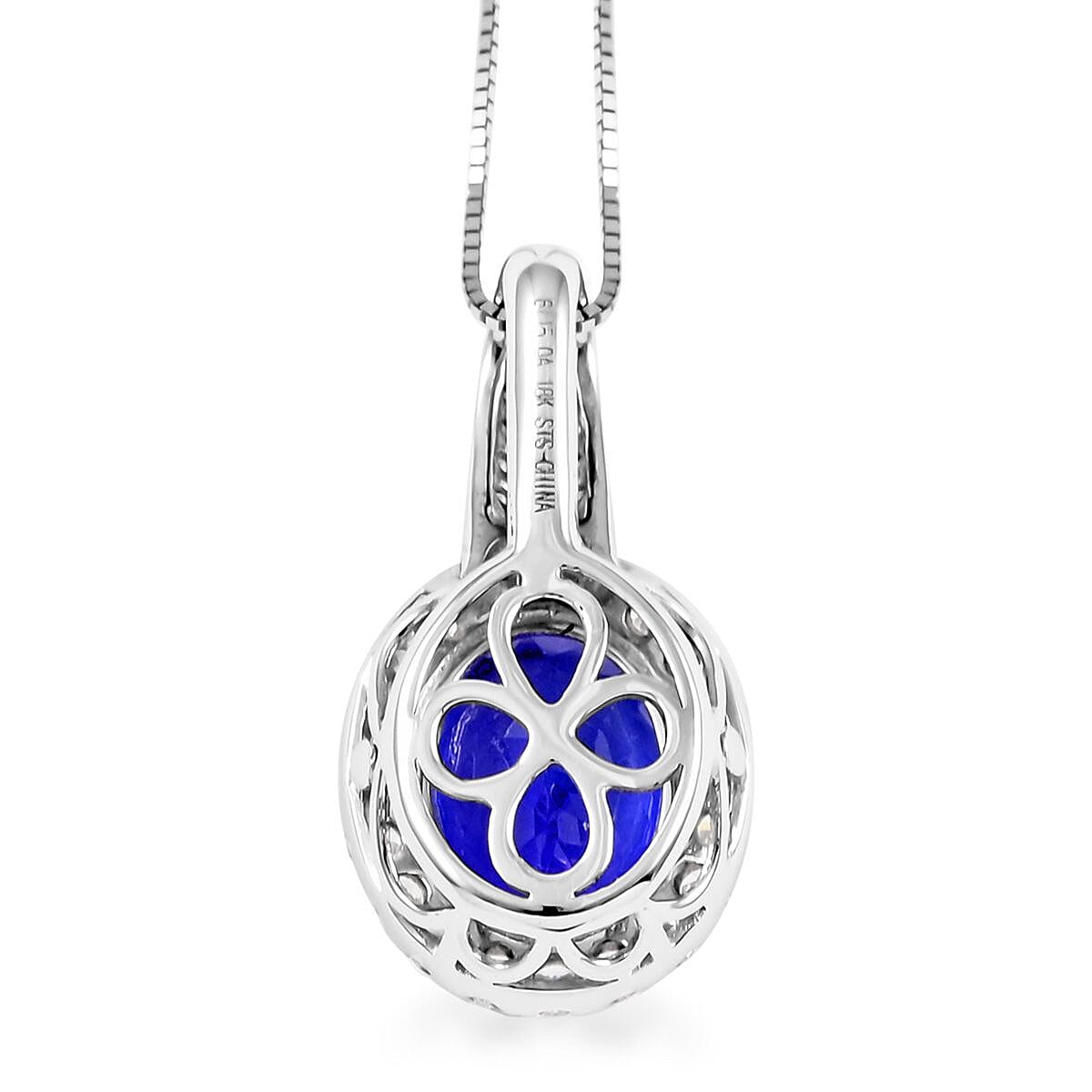 Iliana 18K White Gold AAA Tanzanite and G-H SI Diamond Halo Pendant Necklace 20 Inches 3.65 Grams 2.65 ctw image number 4