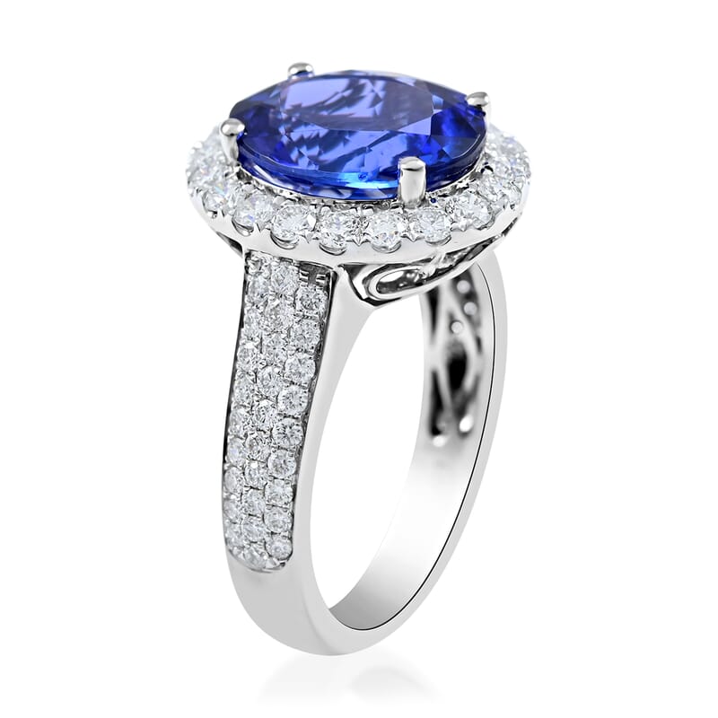 Iliana 18K White Gold AAA Tanzanite and G-H SI Diamond Ring (Size 6.0) 5.85 Grams 4.40 ctw