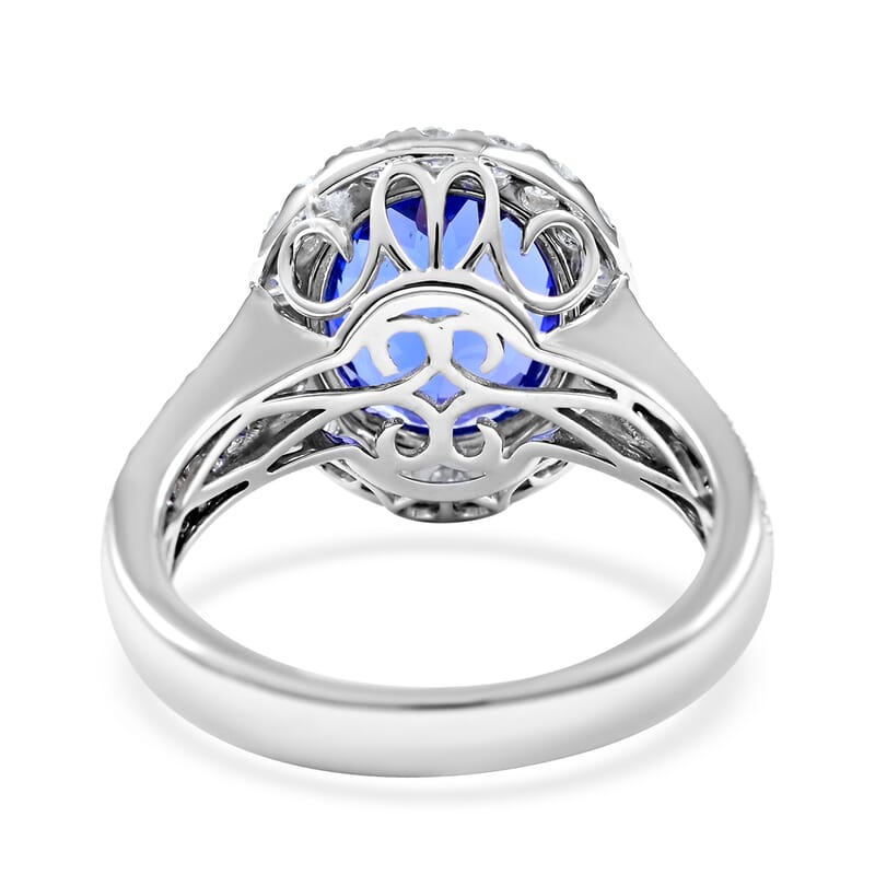 Iliana 18K White Gold AAA Tanzanite and G-H SI Diamond Ring (Size 6.0) 5.85 Grams 4.40 ctw