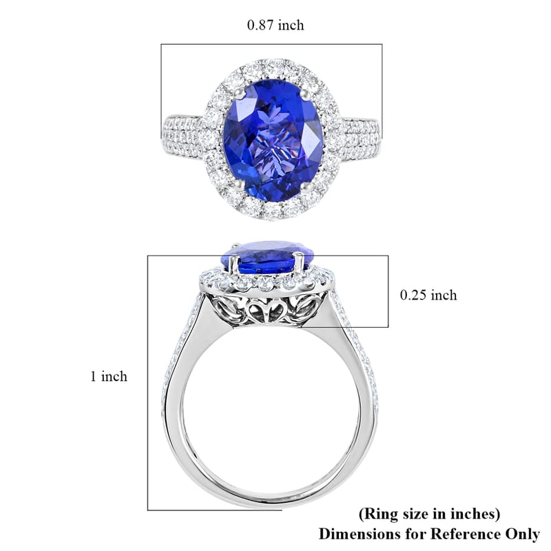 Iliana 18K White Gold AAA Tanzanite and G-H SI Diamond Ring (Size 6.0) 5.85 Grams 4.40 ctw