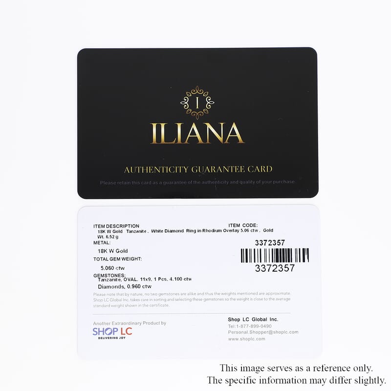 Iliana 18K White Gold AAA Tanzanite and G-H SI Diamond Ring (Size 6.0) 5.85 Grams 4.40 ctw