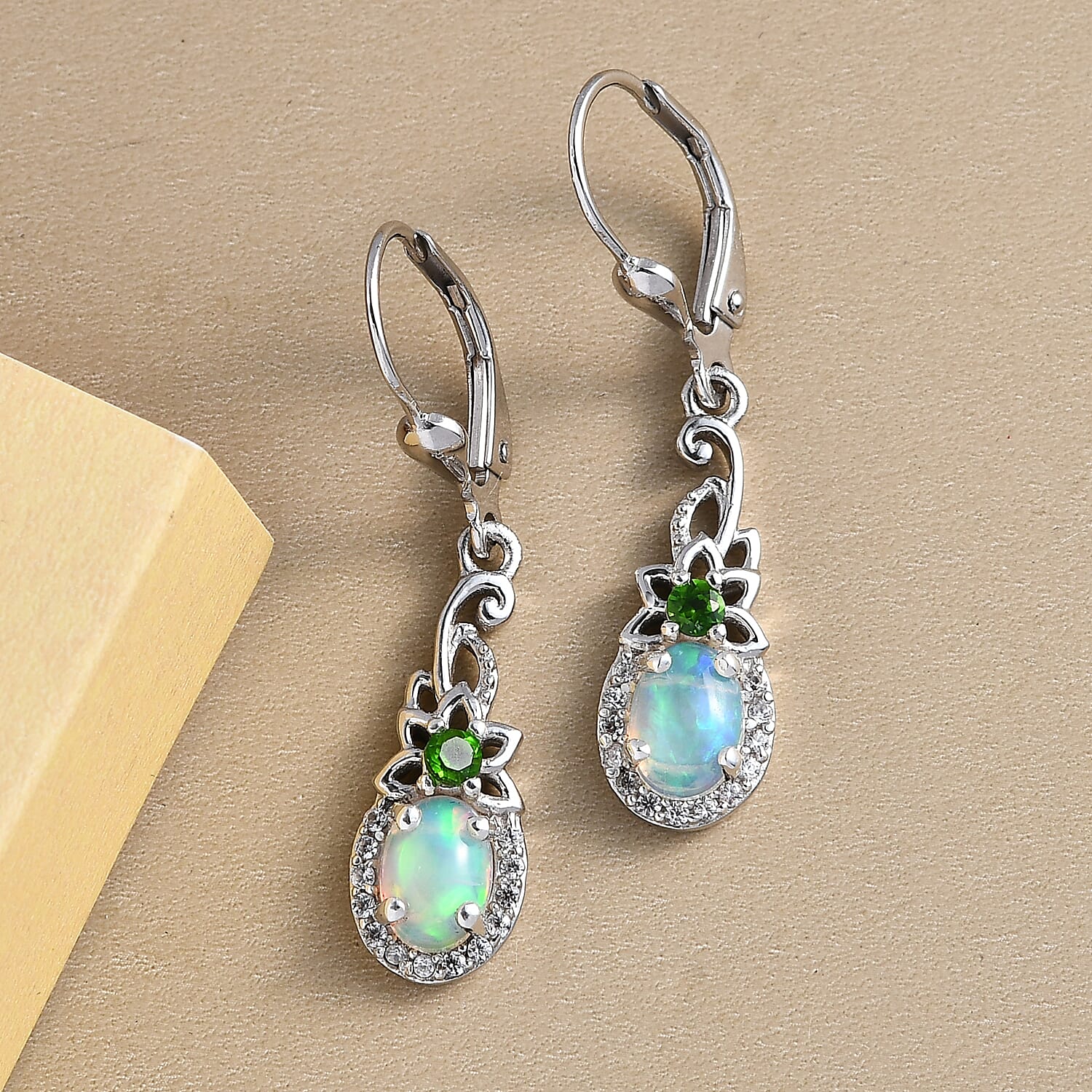 Premium Ethiopian Welo Opal and Multi Gemstone Lever Back Earrings in Platinum Over Sterling Silver 1.85 ctw