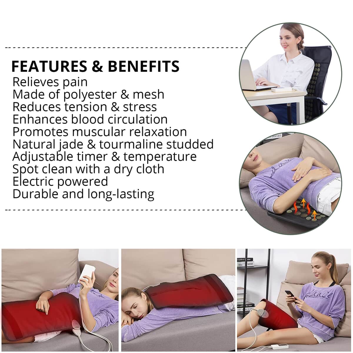 UTK Far Infrared Natural Jade and Tourmaline Heating Pad with Free Bonus Cover Approx. 3580cts image number 3