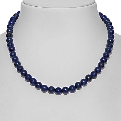 Lapis Lazuli 8mm Beaded Necklace 18 Inches in Stainless Steel 225.00 ctw