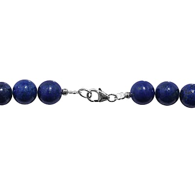 Lapis Lazuli 8mm Beaded Necklace 18 Inches in Stainless Steel 225.00 ctw