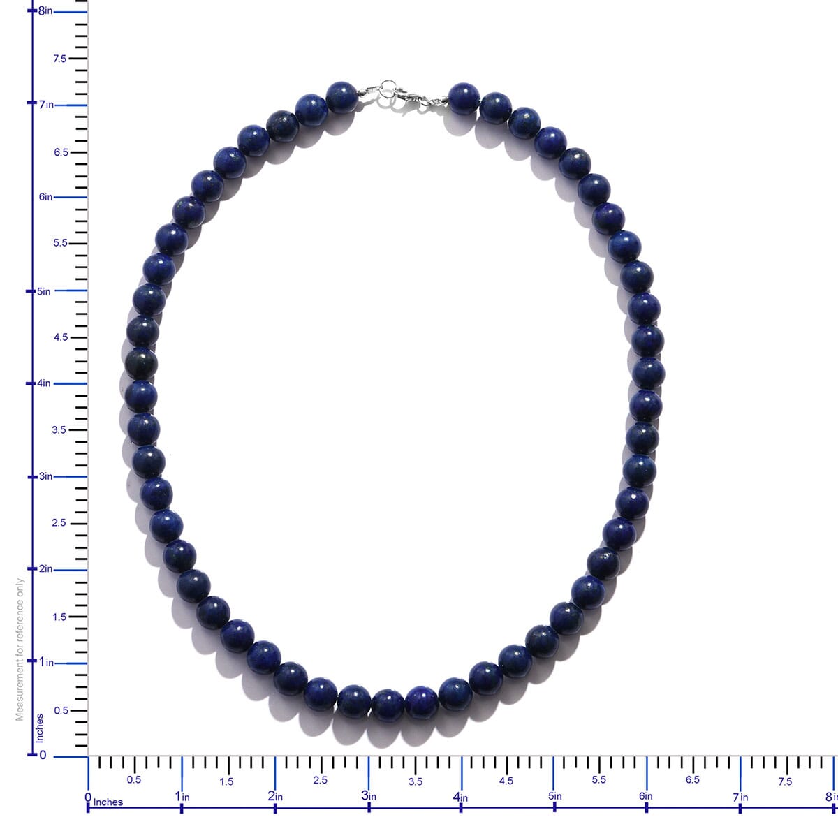 Lapis Lazuli 8mm Beaded Necklace 18 Inches in Stainless Steel 225.00 ctw image number 4