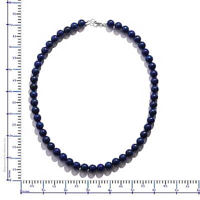 Lapis Lazuli 8mm Beaded Necklace 18 Inches in Stainless Steel 225.00 ctw