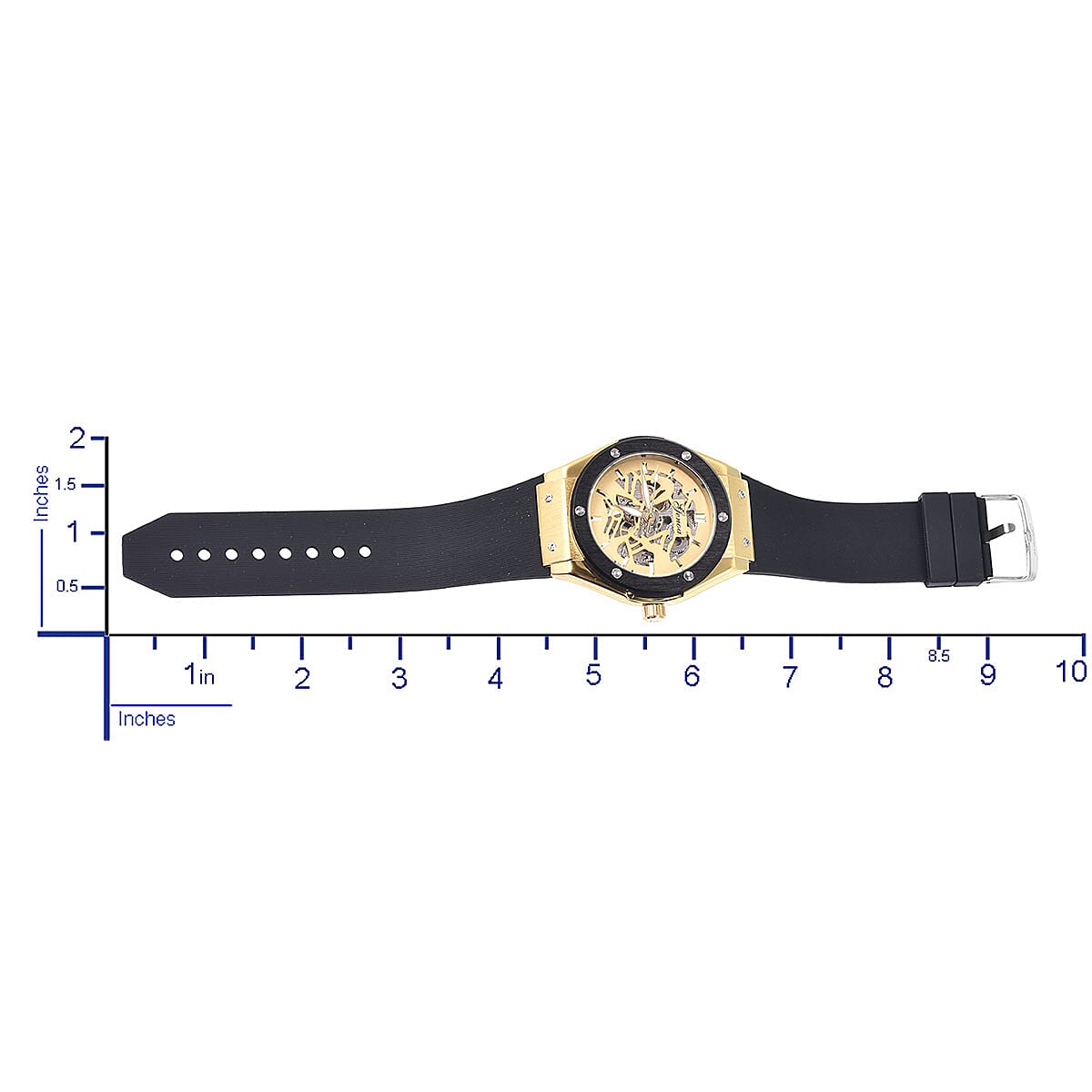 Genoa Mechanical Movement Black Silicone ION Plated YG Steel Watch in Stainless Steel