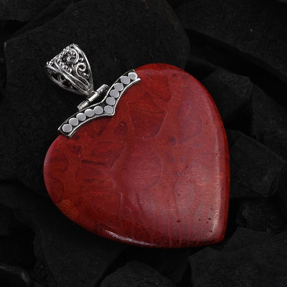 Sponge Coral Heart Pendant in Sterling Silver image number 1
