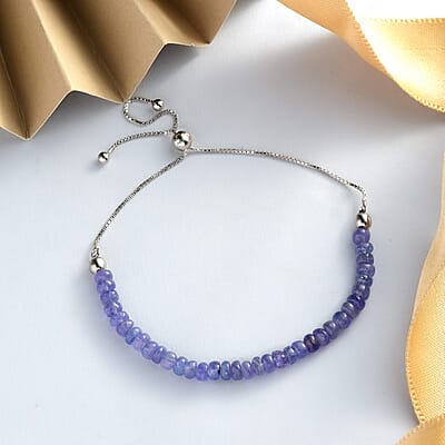 Tanzanite Beaded Bolo Bracelet in Platinum Over Sterling Silver 14.40 ctw