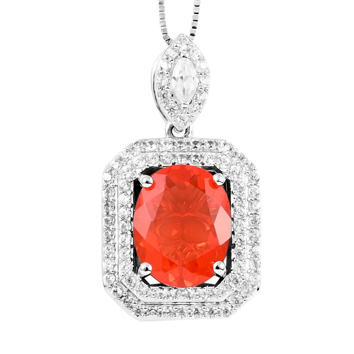 14K White Gold AAAA Jalisco Fire Opal and Zircon Pendant Necklace 20 Inches 4.90 Grams 2.65 ctw image number 0