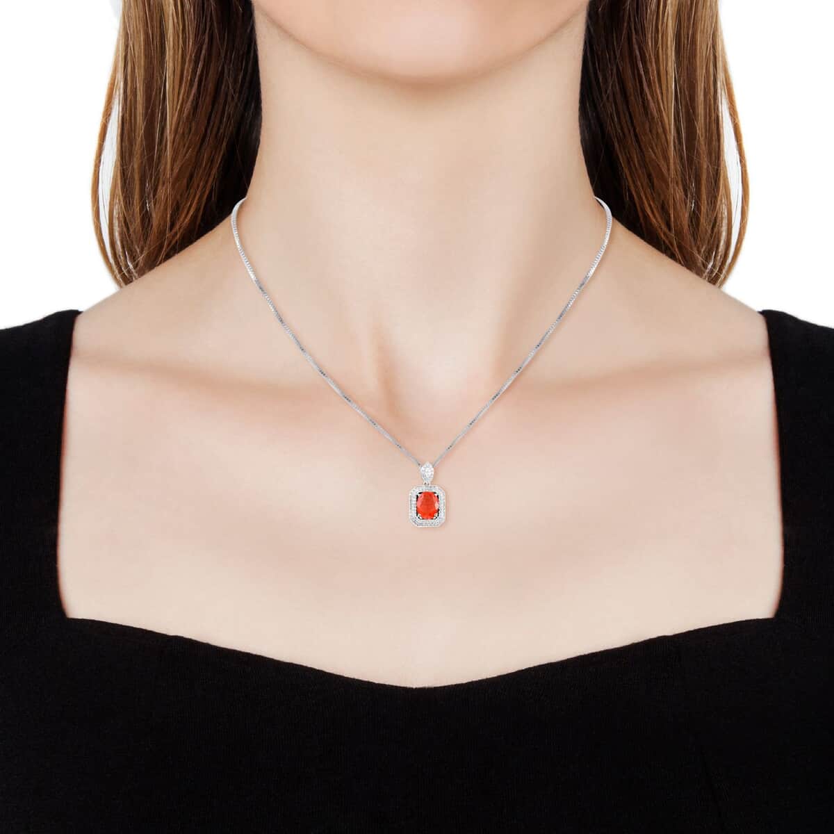 14K White Gold AAAA Jalisco Fire Opal and Zircon Pendant Necklace 20 Inches 4.90 Grams 2.65 ctw image number 2