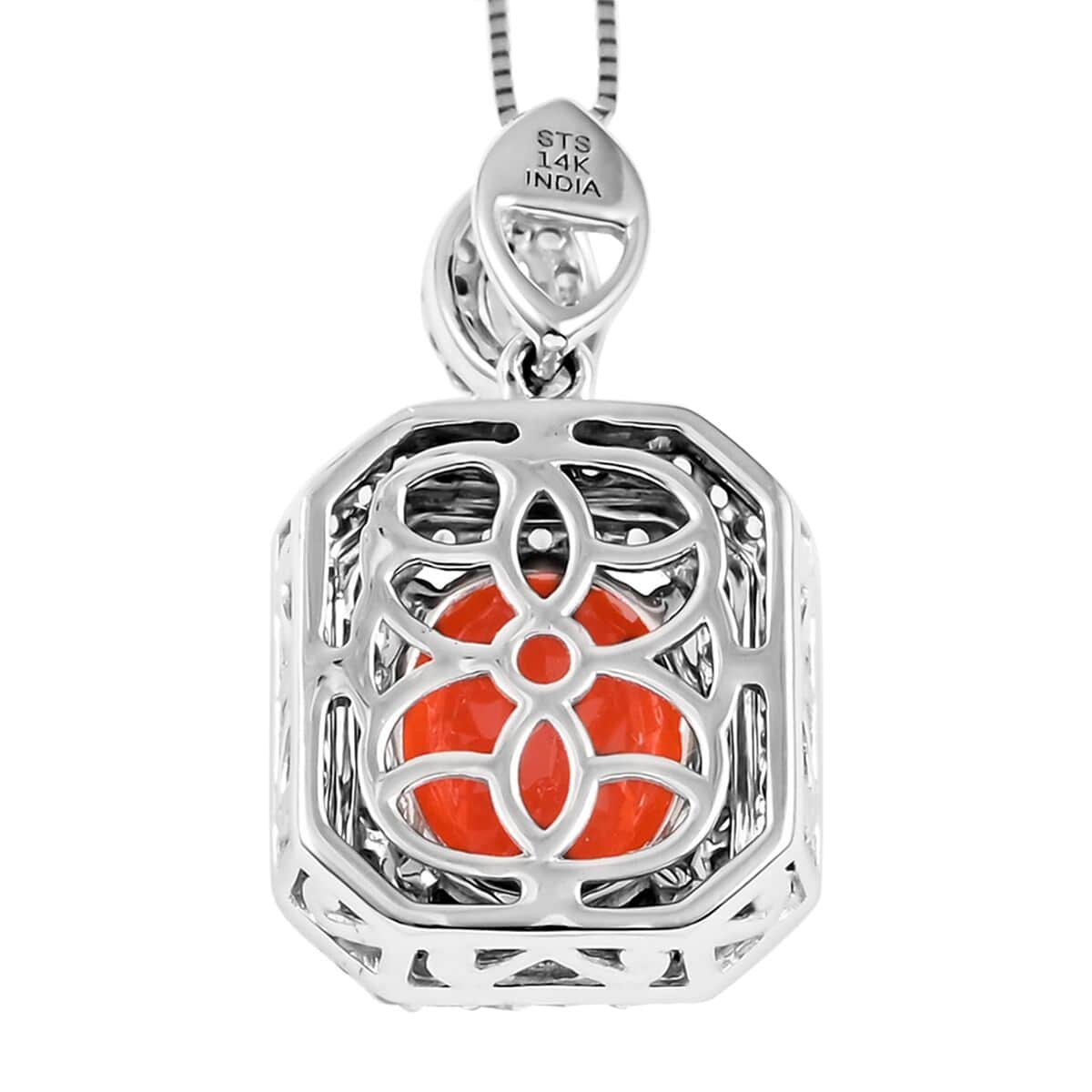 14K White Gold AAAA Jalisco Fire Opal and Zircon Pendant Necklace 20 Inches 4.90 Grams 2.65 ctw image number 4