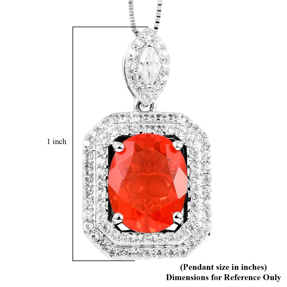 14K White Gold AAAA Jalisco Fire Opal and Zircon Pendant Necklace 20 Inches 4.90 Grams 2.65 ctw image number 5
