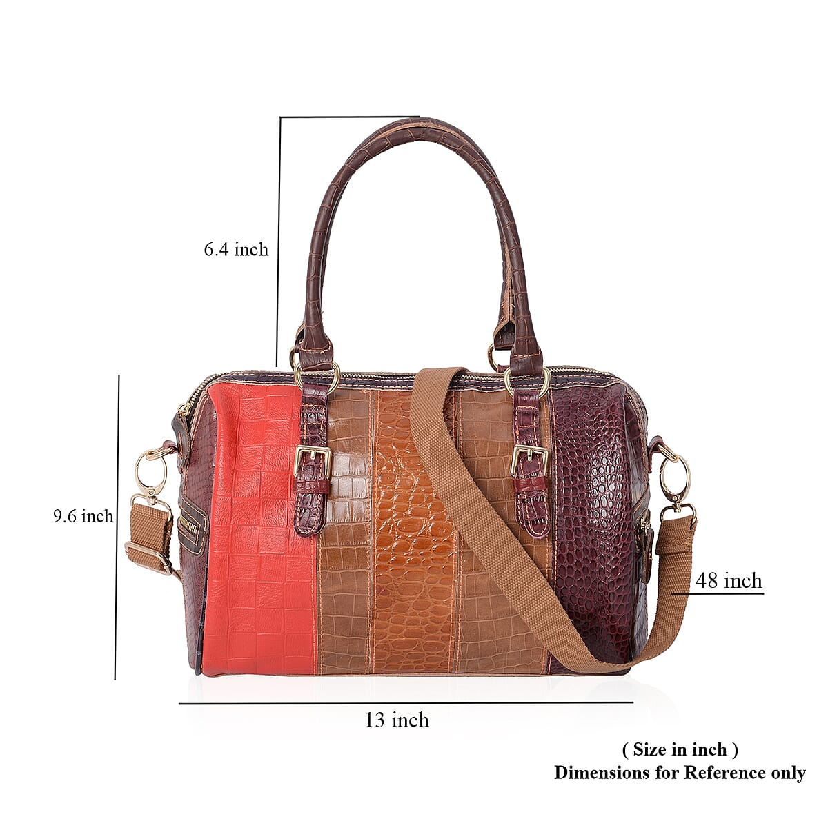 Multi Color Block Pattern Genuine Leather Tote Bag with Shoulder Strap image number 6