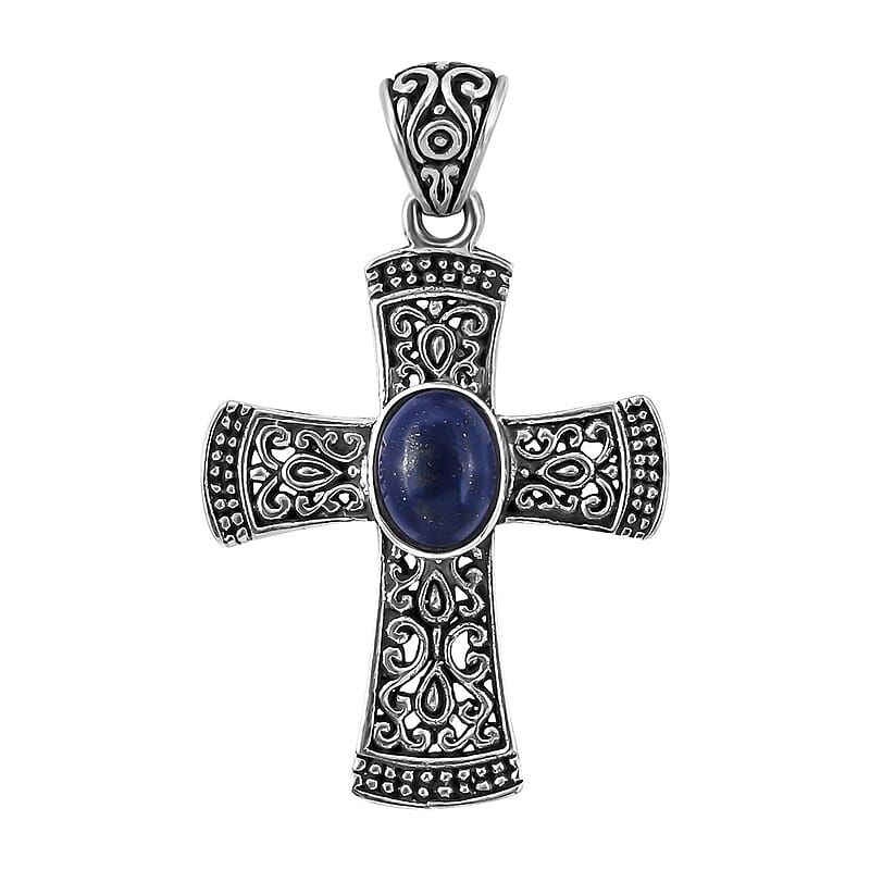 Bali Legacy Lapis Lazuli Cross Pendant without Chain in Sterling Silver 2.34 ctw