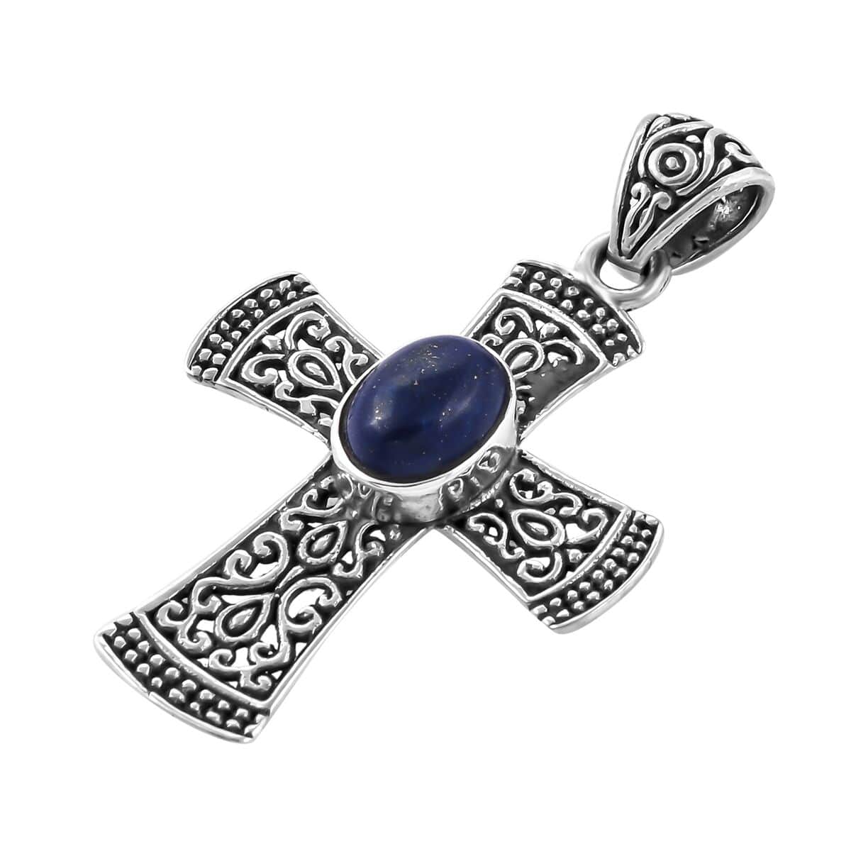 Bali Legacy Lapis Lazuli Cross Pendant in Sterling Silver 2.34 ctw image number 3