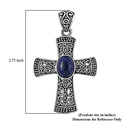 Bali Legacy Lapis Lazuli Cross Pendant without Chain in Sterling Silver 2.34 ctw