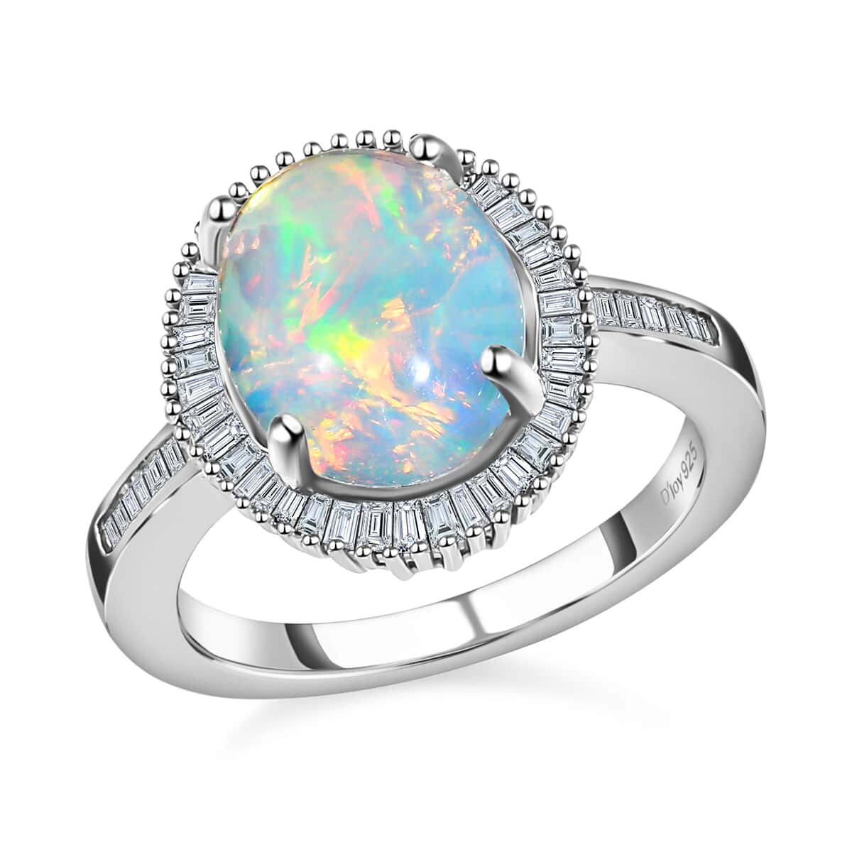 Buy Ethiopian Welo Opal, Diamond Ring in Platinum Over Sterling Silver ...