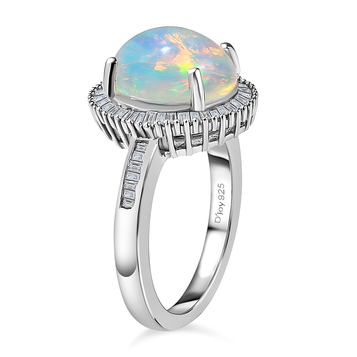 2.48 ctw Ethiopian Welo Opal and Diamond Halo Ring in Platinum Over Sterling Silver image number 3