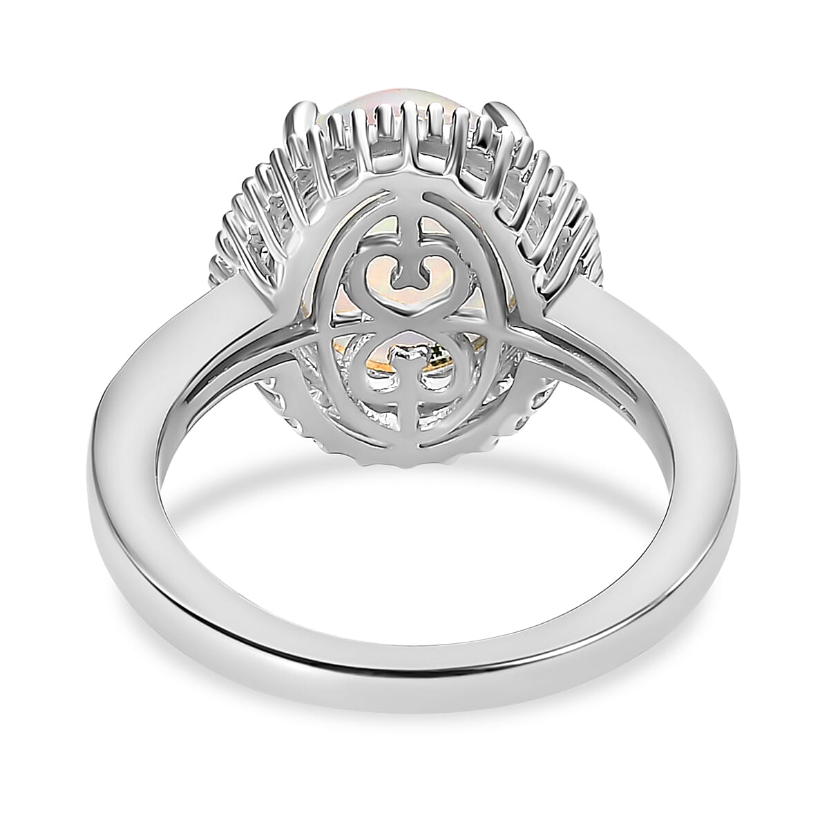 2.48 ctw Ethiopian Welo Opal and Diamond Halo Ring in Platinum Over Sterling Silver image number 4