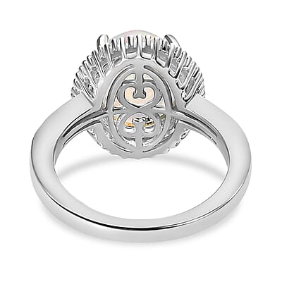 Ethiopian Welo Opal, Diamond Ring in Platinum Over Sterling Silver, Diamond Halo Engagement Ring For Women 2.65 ctw (Size 10.0)