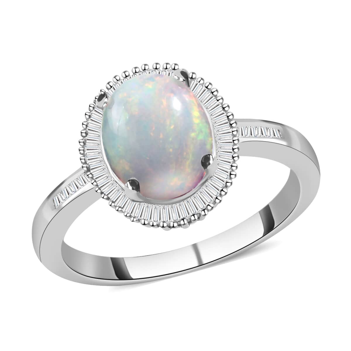 Ethiopian Welo Opal and Diamond Halo Ring in Platinum Over Sterling Silver (Size 5.0) 2.65 ctw image number 0