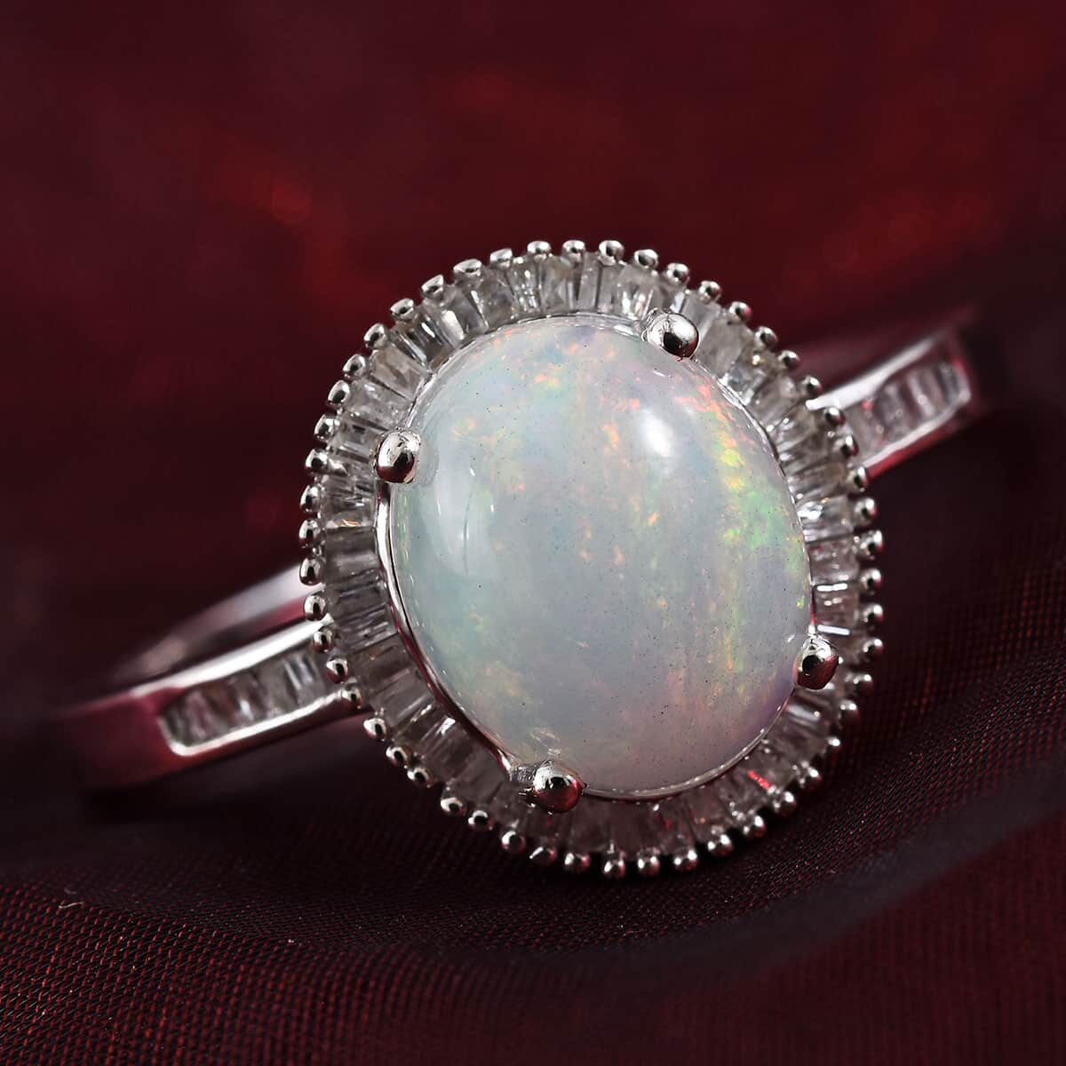 Ethiopian Welo Opal and Diamond Halo Ring in Platinum Over Sterling Silver (Size 5.0) 2.65 ctw image number 1