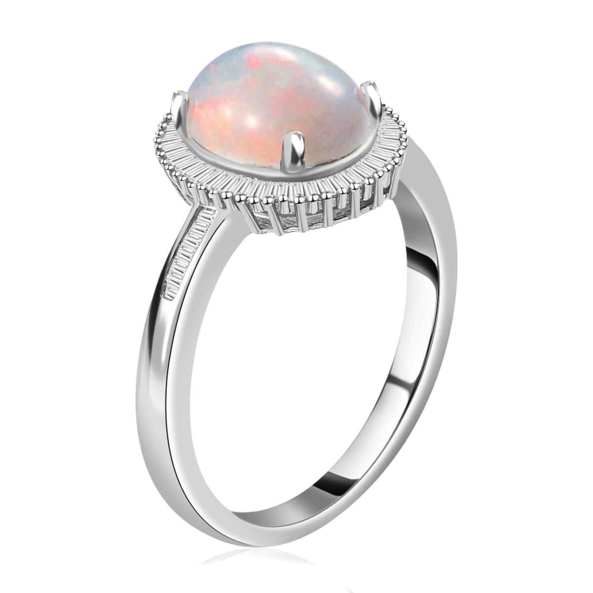 Ethiopian Welo Opal and Diamond Halo Ring in Platinum Over Sterling Silver (Size 5.0) 2.65 ctw image number 3