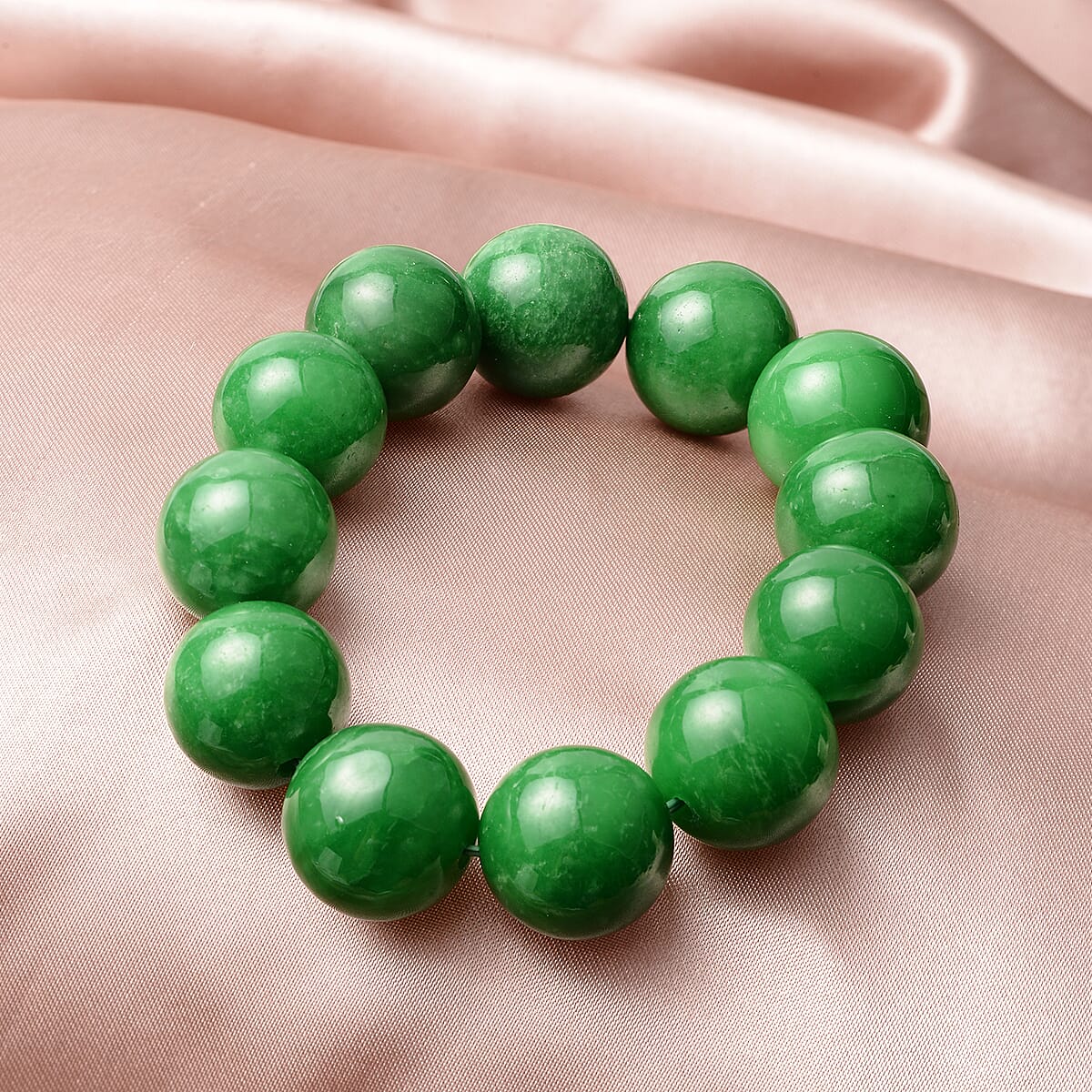 Green Jade 15-17mm Beaded Stretch Bracelet 620.00 ctw image number 1