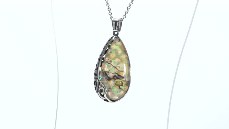 Abalone Shell Pendant Necklace 20 Inches in Black Oxidized Stainless Steel