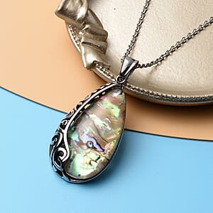 Abalone Shell Necklace in Stainless Steel, Solitaire Pendant, Beach Fashion Jewelry For Women (20 Inches)