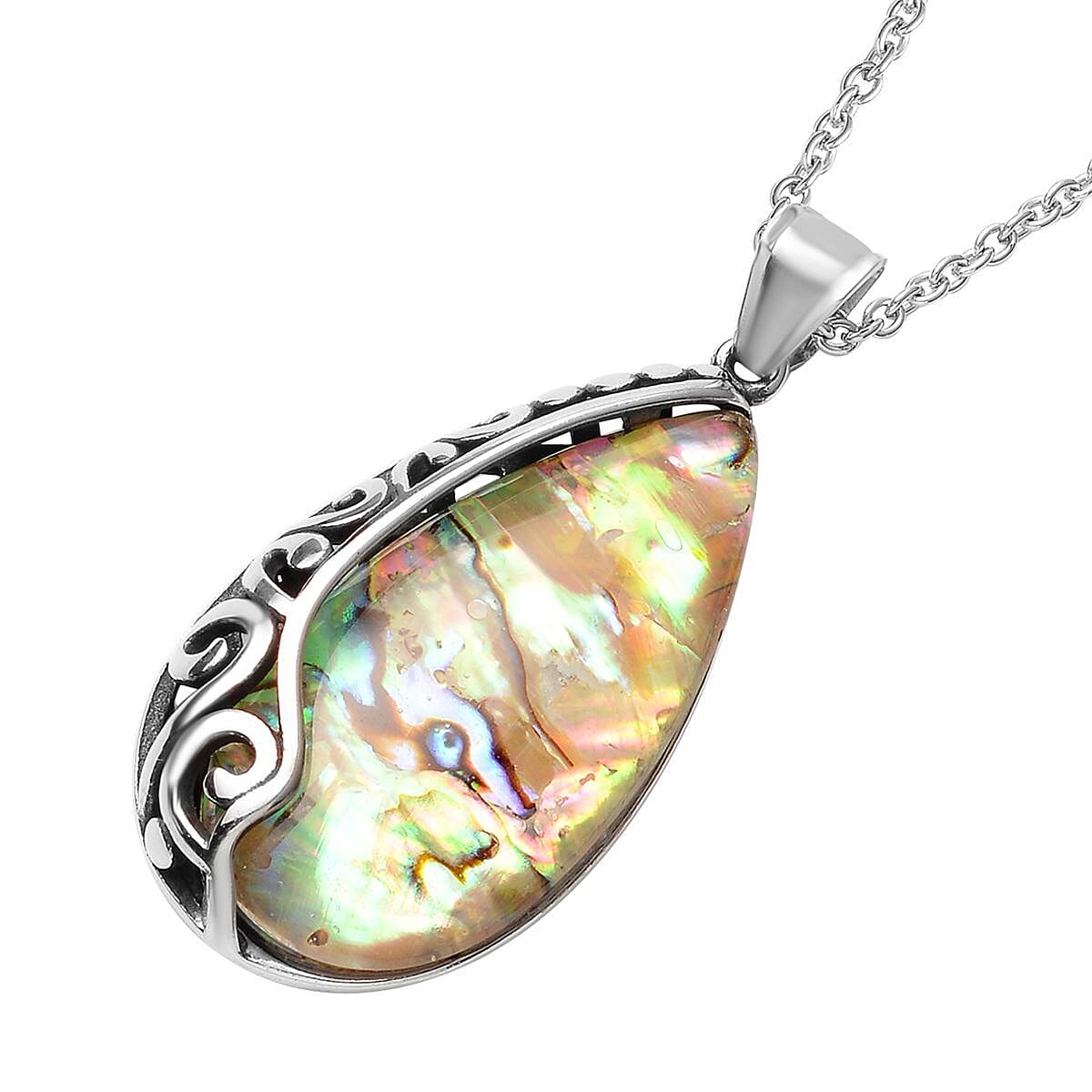 Abalone Shell Necklace in Stainless Steel, Solitaire Pendant, Beach Fashion Jewelry For Women (20 Inches) image number 3