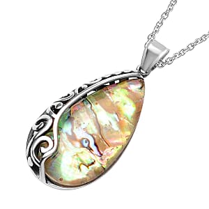 Abalone Shell Necklace in Stainless Steel, Solitaire Pendant, Beach Fashion Jewelry For Women (20 Inches)