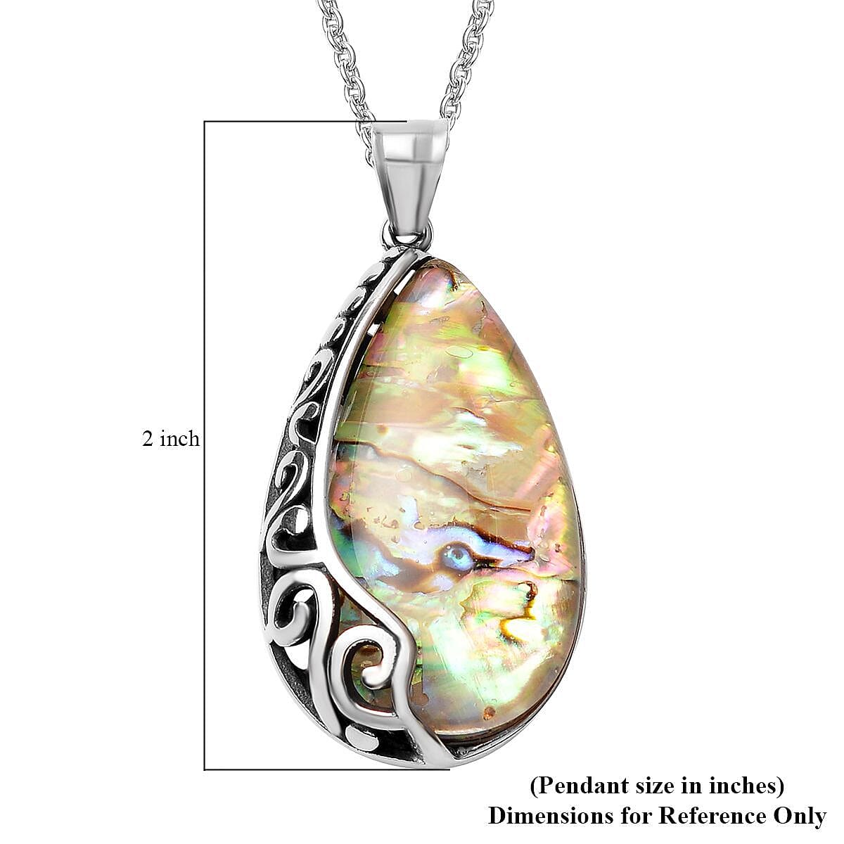 Abalone Shell Necklace in Stainless Steel, Solitaire Pendant, Beach Fashion Jewelry For Women (20 Inches) image number 5