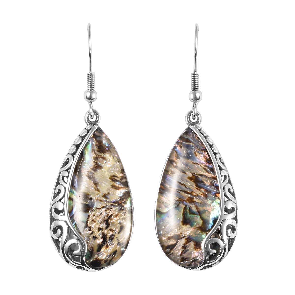 Abalone Shell Earrings in Black Oxidized Stainless Steel image number 0