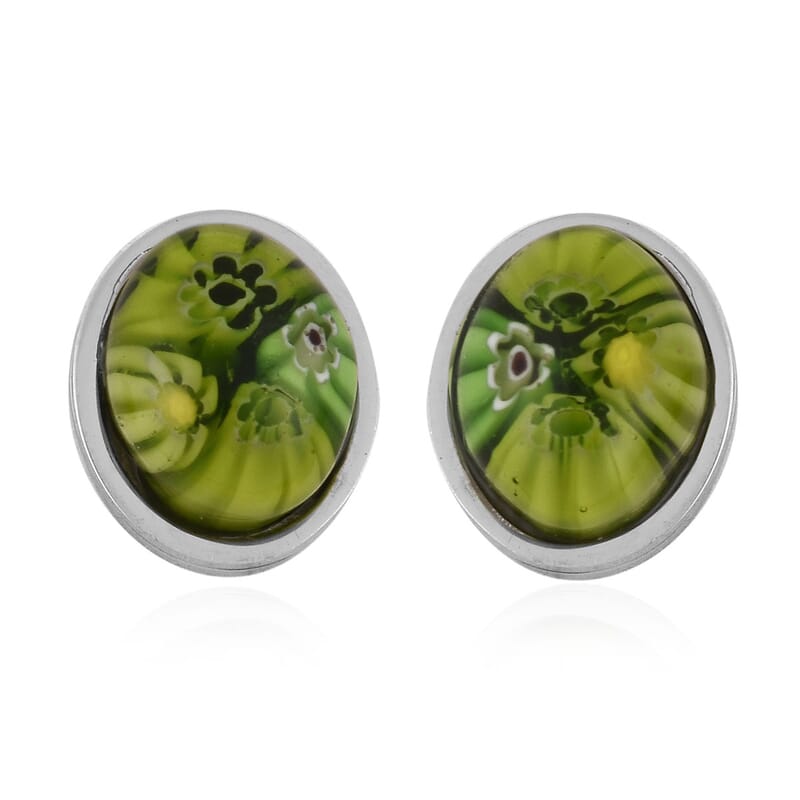 Set of 3 Blue, Green, Red Murano Style Earrings in Stainless Steel