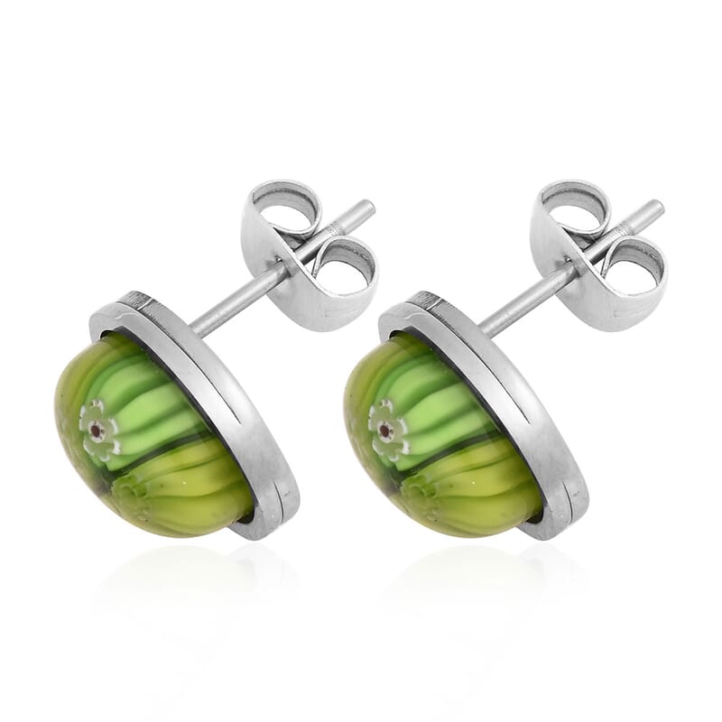 Set of 3 Blue, Green, Red Murano Style Earrings in Stainless Steel