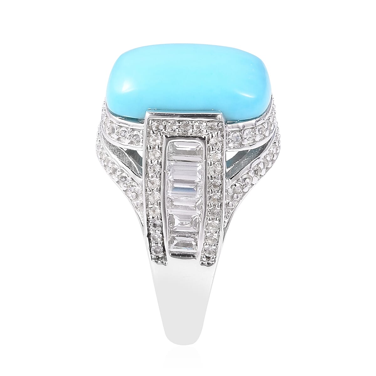 STS Closeout Sleeping Beauty Turquoise and White Topaz Ring in Platinum Over Sterling Silver (Size 7.0) 21.40 ctw image number 2