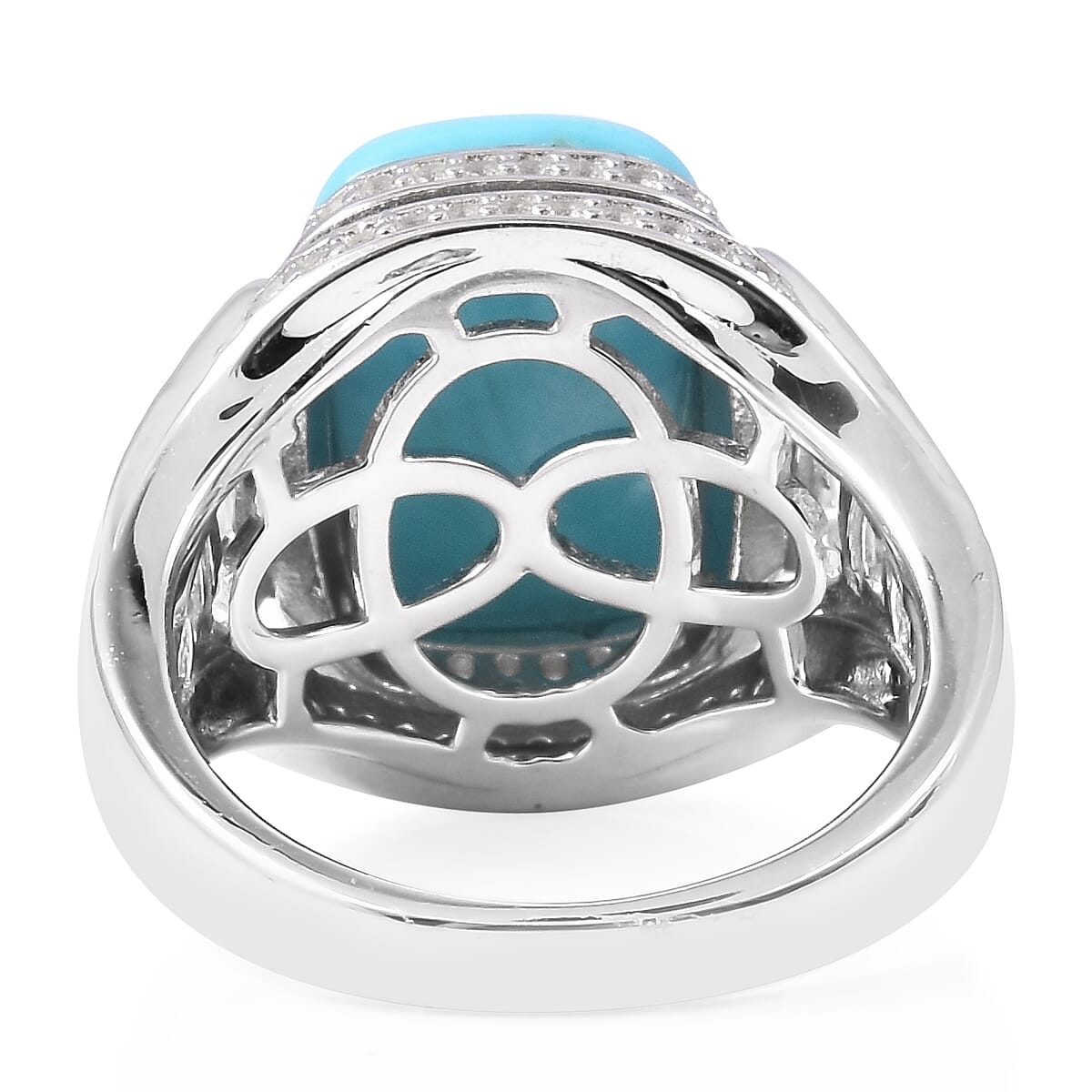 STS Closeout Sleeping Beauty Turquoise and White Topaz Ring in Platinum Over Sterling Silver (Size 7.0) 21.40 ctw image number 3