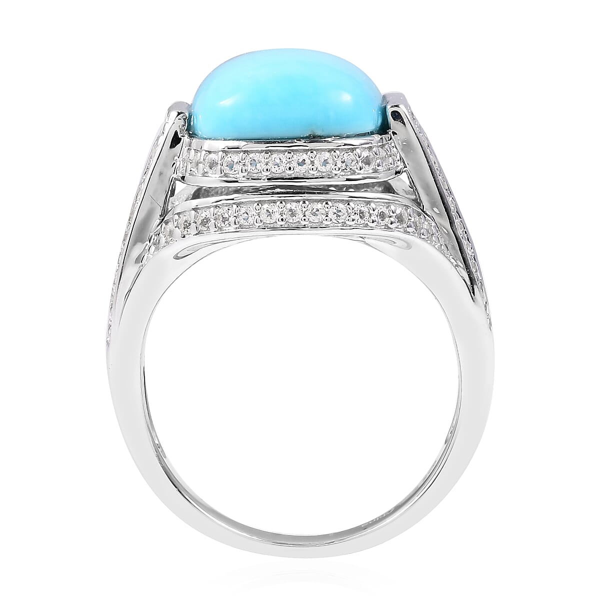 STS Closeout Sleeping Beauty Turquoise and White Topaz Ring in Platinum Over Sterling Silver (Size 7.0) 21.40 ctw image number 4