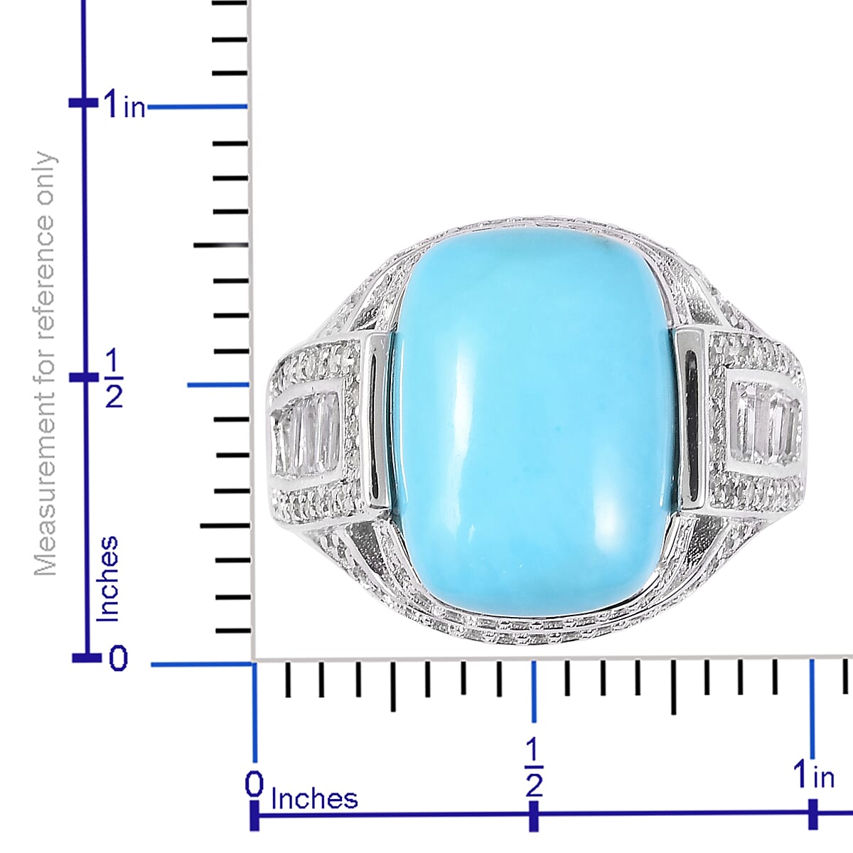 STS Closeout Sleeping Beauty Turquoise and White Topaz Ring in Platinum Over Sterling Silver (Size 7.0) 21.40 ctw image number 5